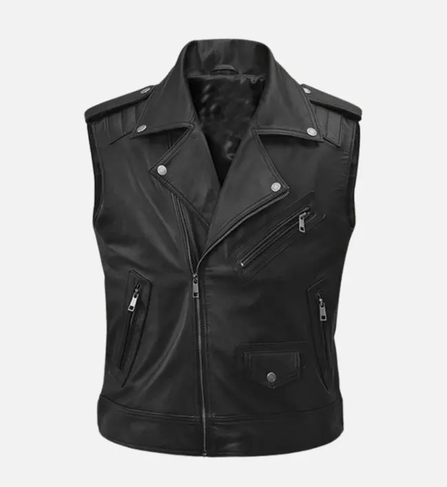 Men Road Sovereign Black Leather Vest