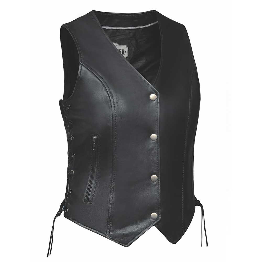 Women Side Lace Black Motorcycle leather Vest