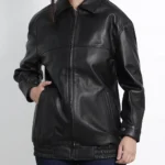 Womens Black Oversized Bomber Leather Jacket