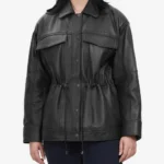 Womens Black Oversized Leather Trucker Jacket
