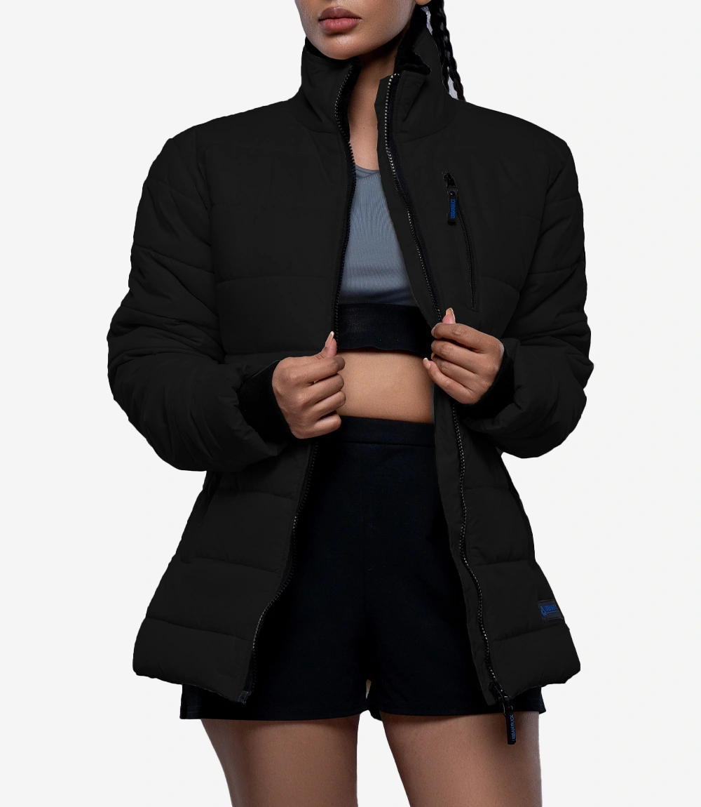 Womens Black Puffer Jacket With Fur Collar