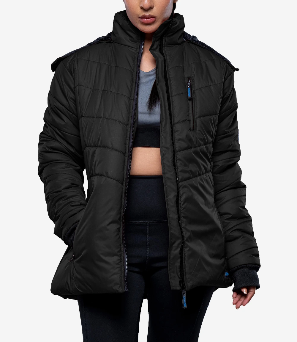 Womens Black Hooded Puffer Jacket