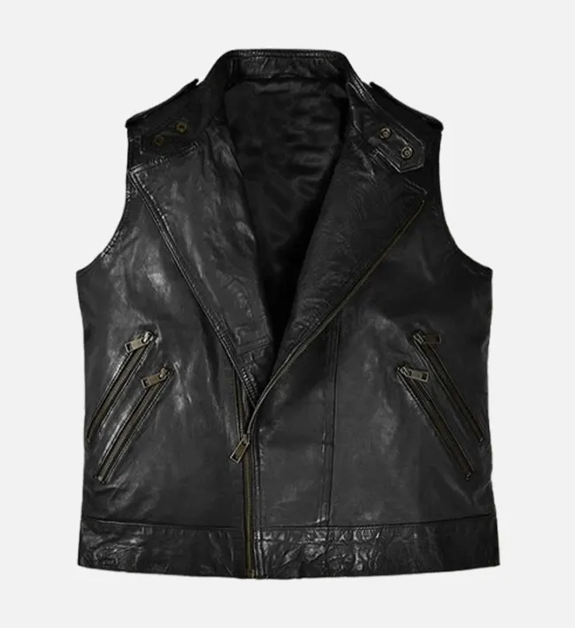 Men Black Summit Rider Leather Vest