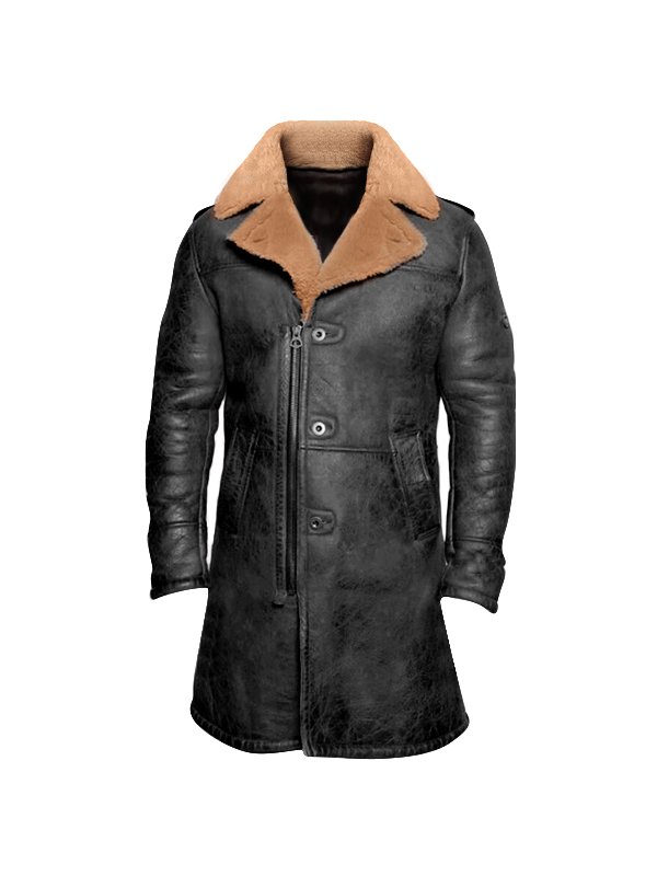 Mens Black Lambskin Shearling Leather Coat