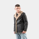 Mens Black Sheepskin Shearling Leather Coat