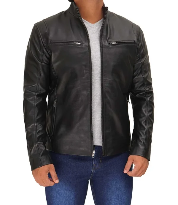 Men Black Tall Cafe Racer Leather Jacket