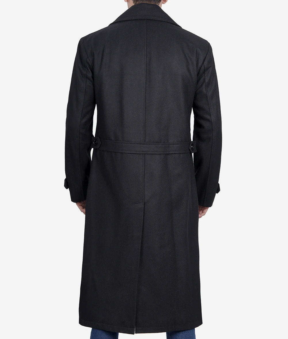 Mens Black Double Breasted Wool Peacoat