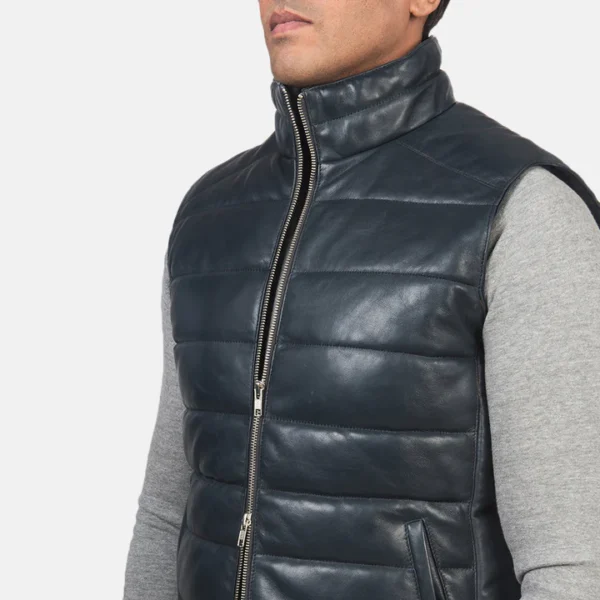 Blue-leather-puffer-vest-for-men