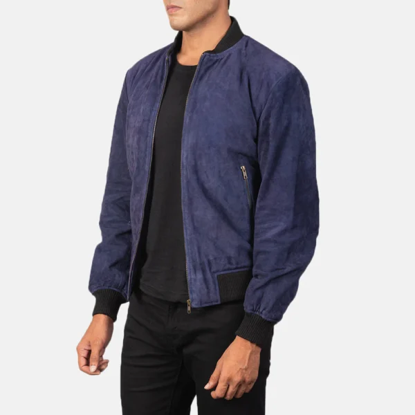 Men Shane Blue Suede Bomber Jacket
