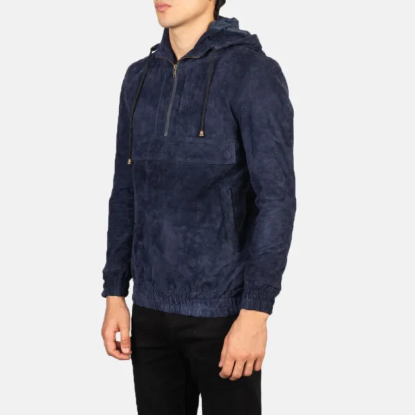 Mens Kenton Hooded Blue Suede Jacket