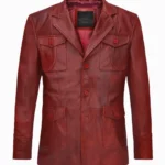 Mens Bold Vintage Red Leather Blazer
