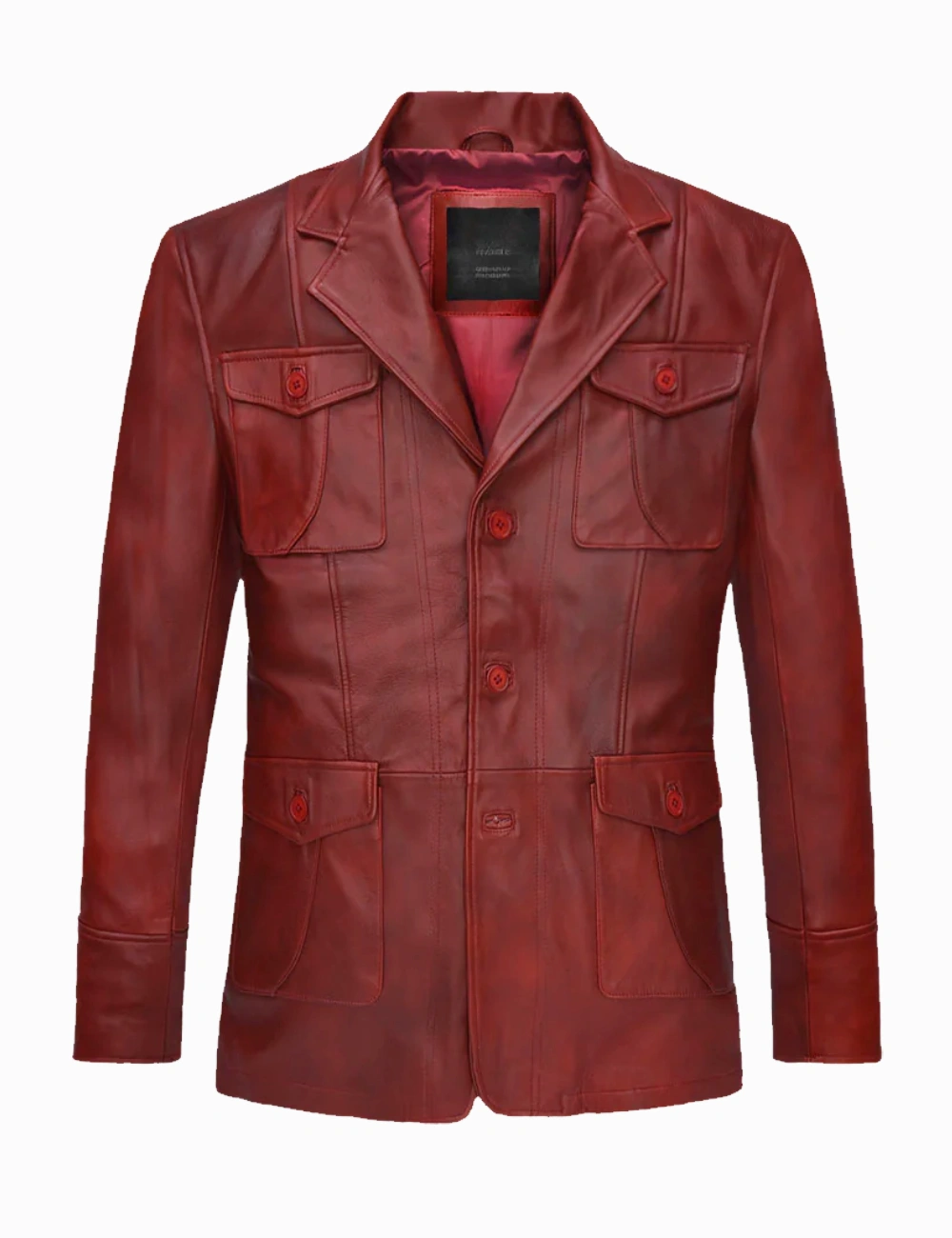 Mens Bold Vintage Red Leather Blazer