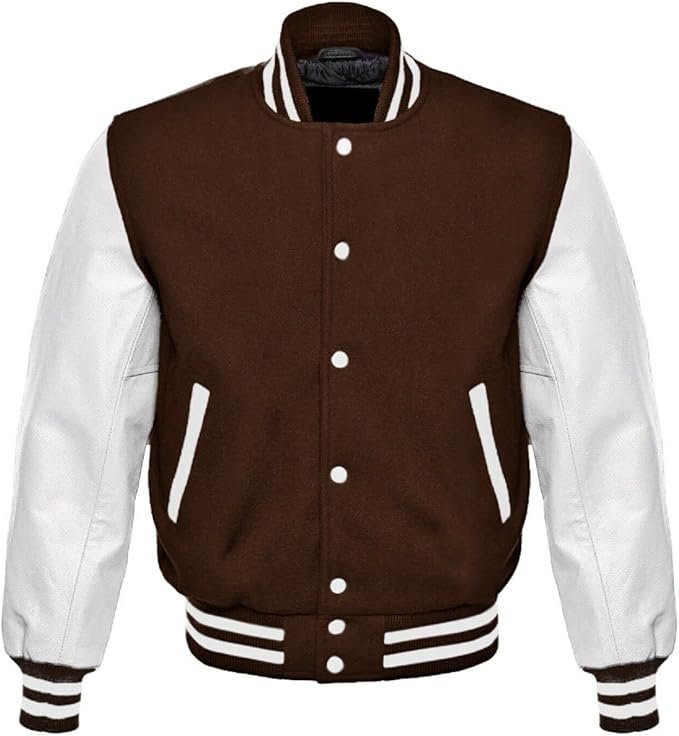 Mens Dark Brown And White Varsity Jacket