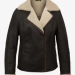 Women Brown Sheepskin Aviator Jacket