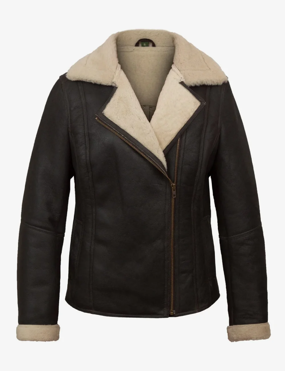 Women Brown Sheepskin Aviator Jacket