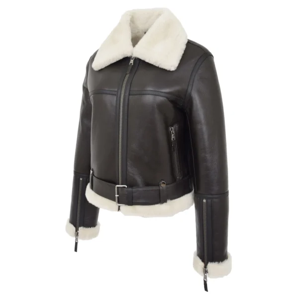 Women Brown Sheepskin White Shearling Jacket