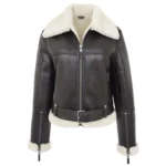 Women Brown Sheepskin White Shearling Jacket