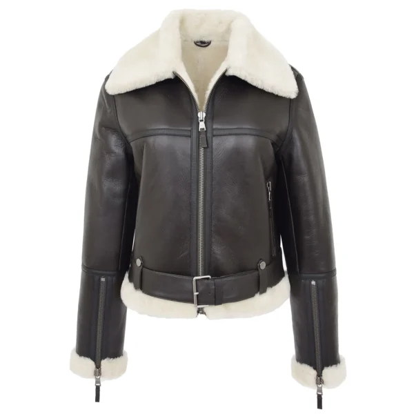 Women Brown Sheepskin White Shearling Jacket