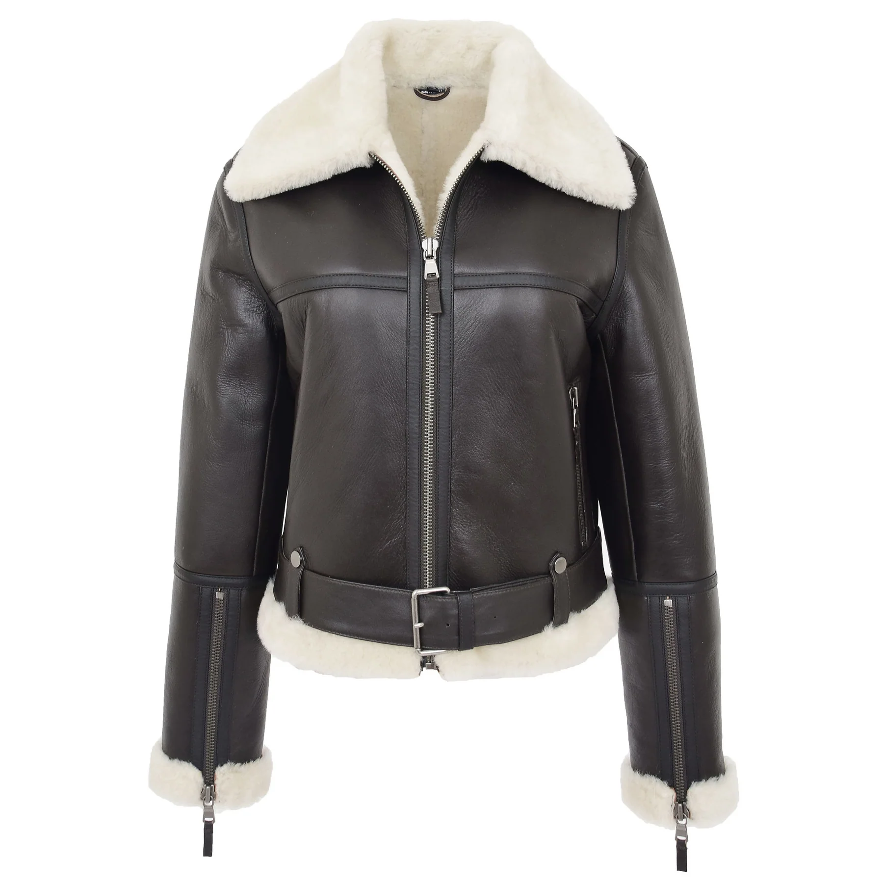 Women Brown Sheepskin White Shearling Jacket