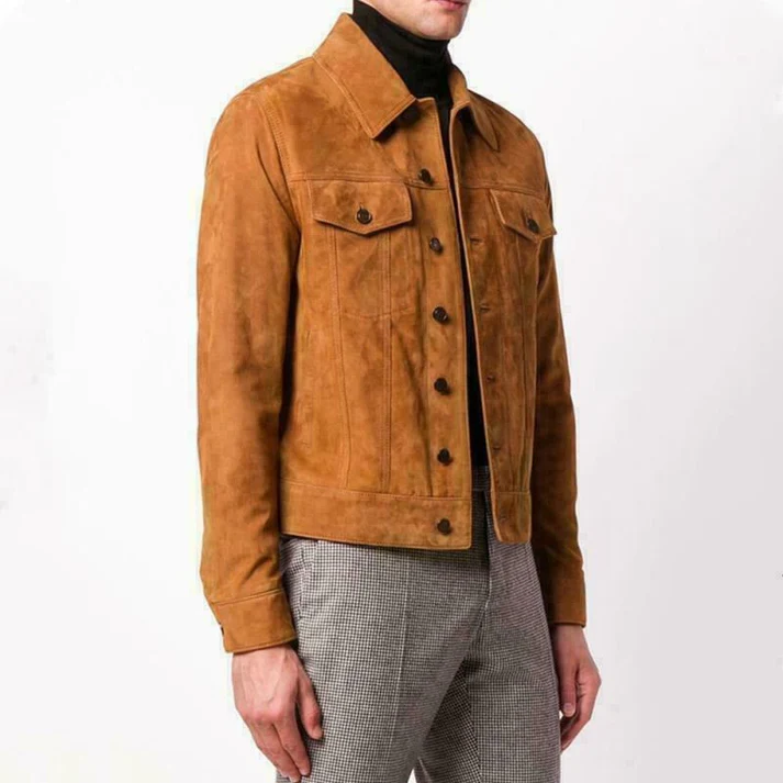 Mens Brown Suede Trucker Jacket
