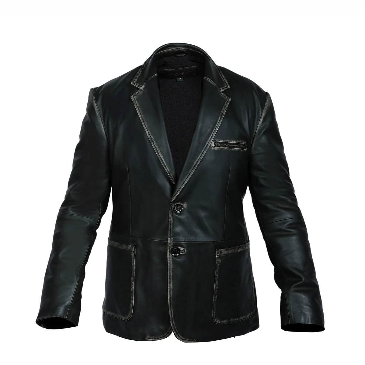 Men Formal Button Style Black Leather Blazer