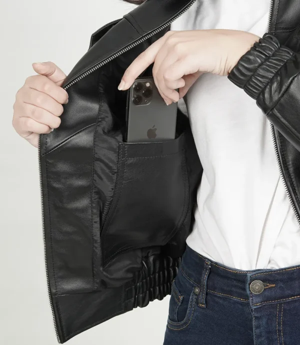 Womens Oversized Black Bomber Leather Jacket