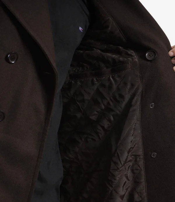 Men Double Breasted Chocolate Brown Wool Coat