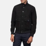 Men Eaton Black Suede Bomber Jacket