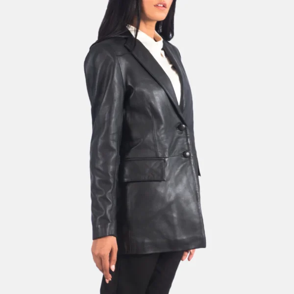 Womens Marilyn Black Leather Blazer