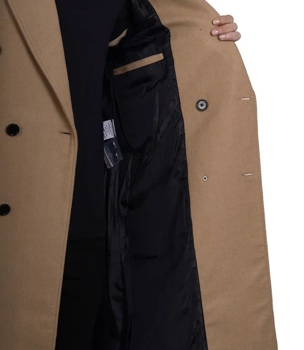 Mens Double Breasted Beige Wool Coat