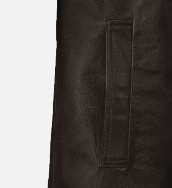 Men Dark Brown Leather Long Coat