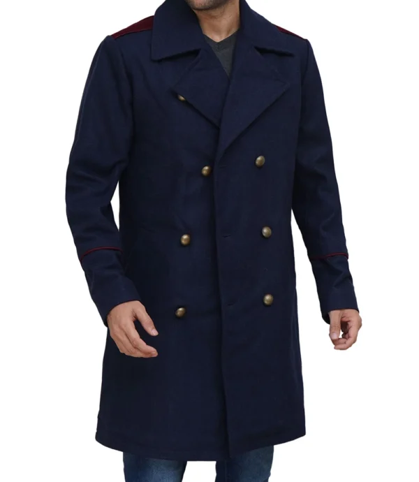 Mens Double Breasted Blue Wool Peacoat