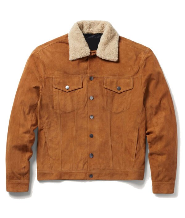 Men Cognac Sherpa Trucker Suede Jacket