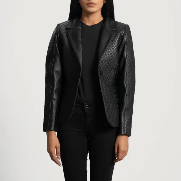 Womens Cora Quilted Black Leather Blazer