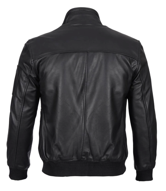 Men Black Tall Cowhide Leather Bomber Jacket