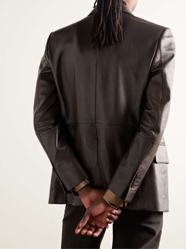 Mens Slim Fit Dark Brown Leather Blazer