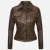 Women Dark Brown Leather Trucker Jacket