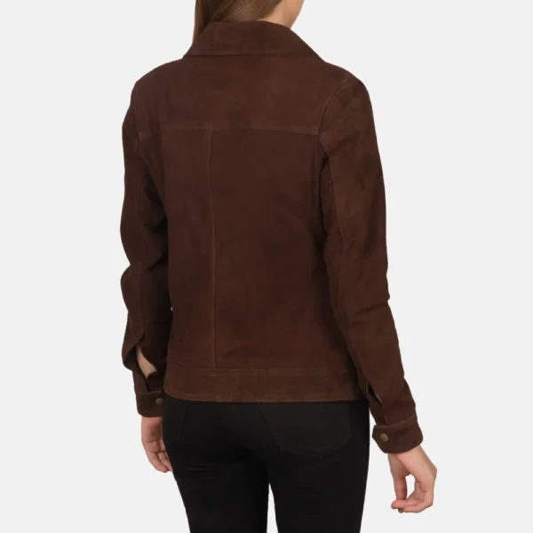 Women Dark Brown Suede Trucker Jacket