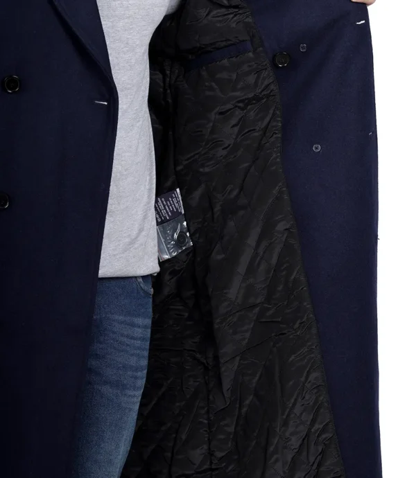 Men Blue Double Breasted Long Wool Coat
