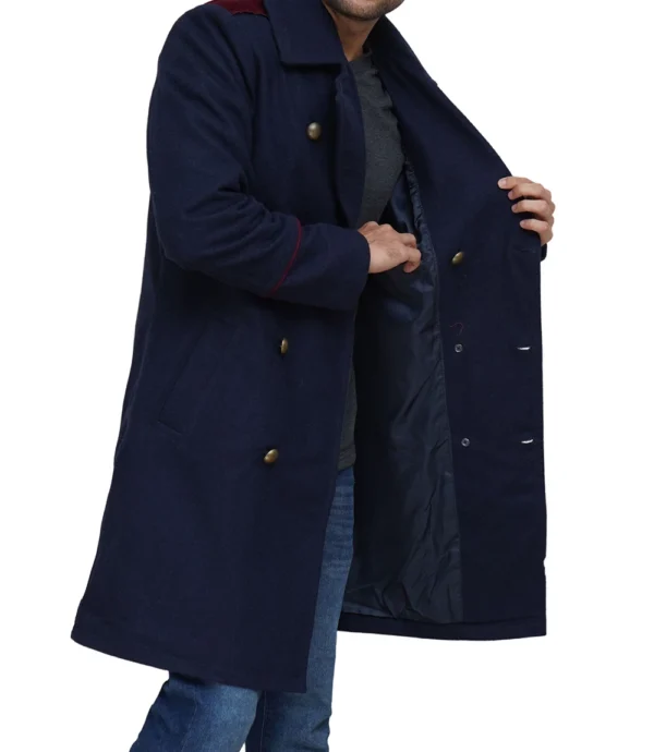 Mens Double Breasted Blue Wool Peacoat
