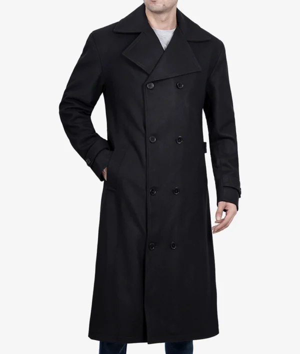 Mens Black Double Breasted Wool Peacoat