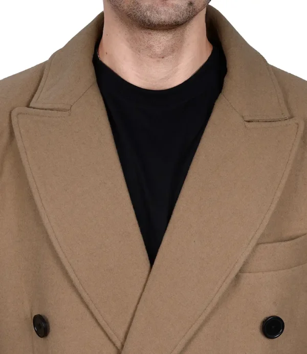 Mens Double Breasted Beige Wool Coat