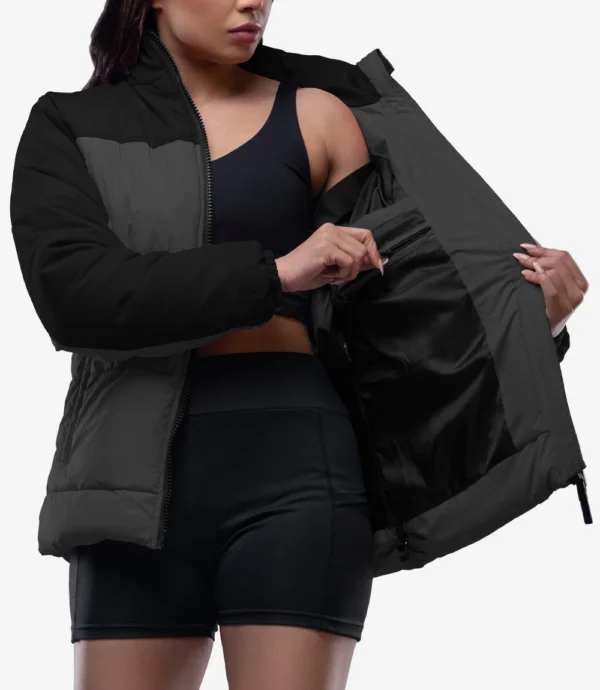 Womens Dual Tone Black And Gray Puffer Jacket