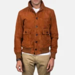 Men Eaton Brown Suede Bomber Jacket