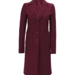 Womens Maroon Long Wool Coat