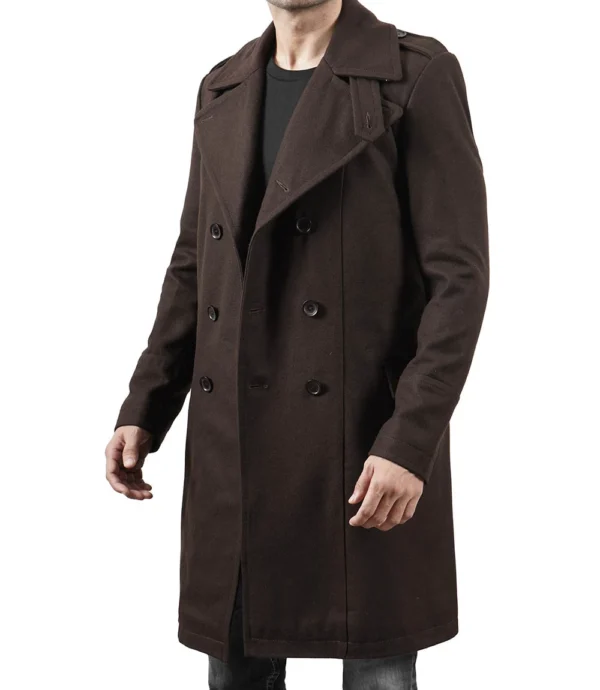 Men Double Breasted Chocolate Brown Wool Coat