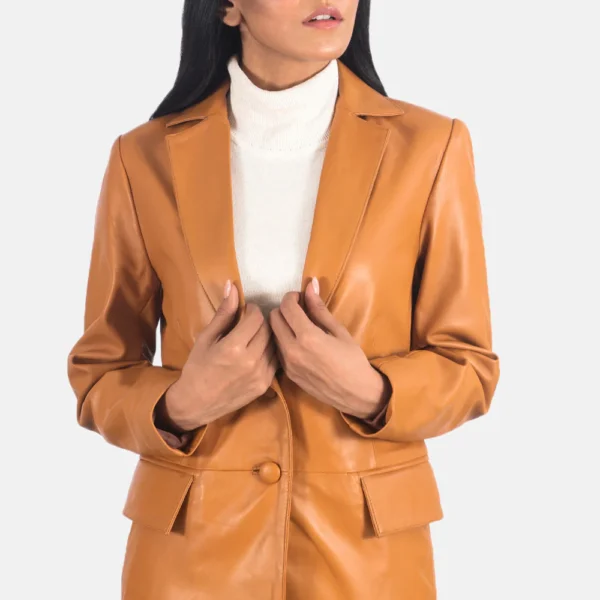 Womens Marilyn Tan Brown Leather Blazer