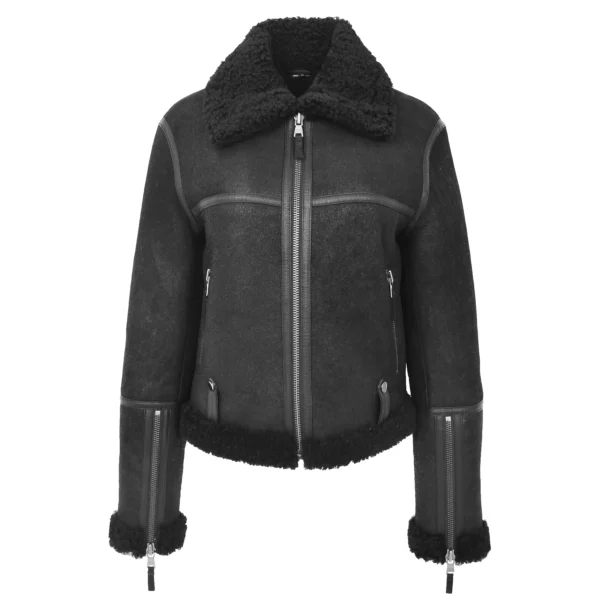 Women Black Falcon Sheepskin Aviator Jacket