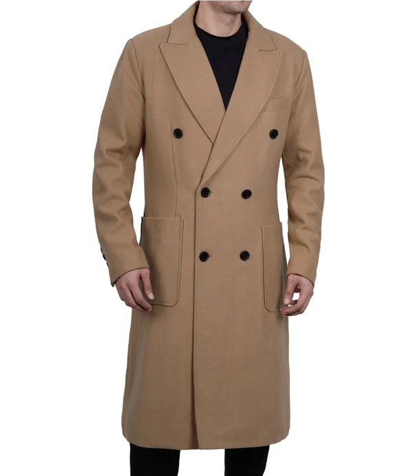 Mens Double Breasted Beige Wool Coat