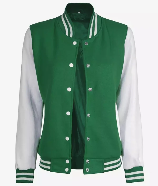 Womens Green And White Varsity Jacket